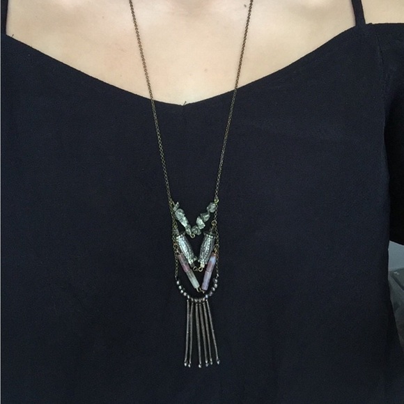 2/$25 ⚡️✨ Handmade Long Brass Boho Necklace with Natural Gemstones - Picture 4 of 4